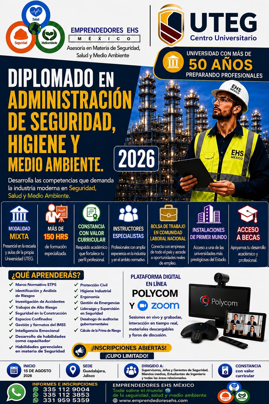 Diplomado en Administración de Seguridad, Higiene y Medio Ambiente 2026 — EHS México y UTEG